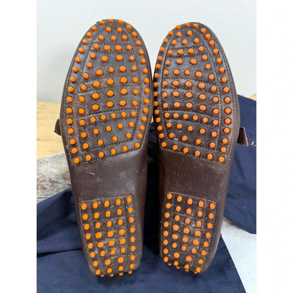 Ralph Lauren Hemming Driving Loafers Men Brown Leather Orange Sole 11 Italy